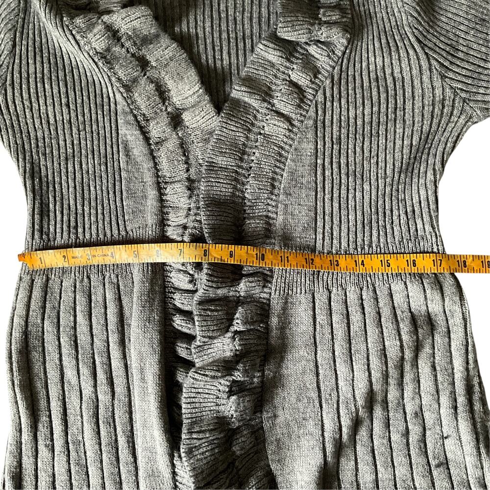 Gray Ribbed Ruffle Cardigan Sweater: Y2K, Modern - Picture 8 of 9